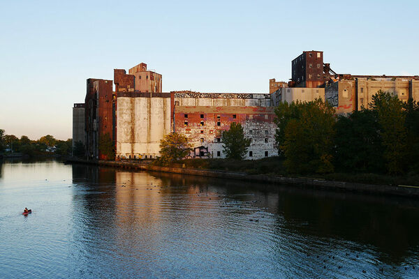 Buffalo grain elevators reflected in the Buffalo River